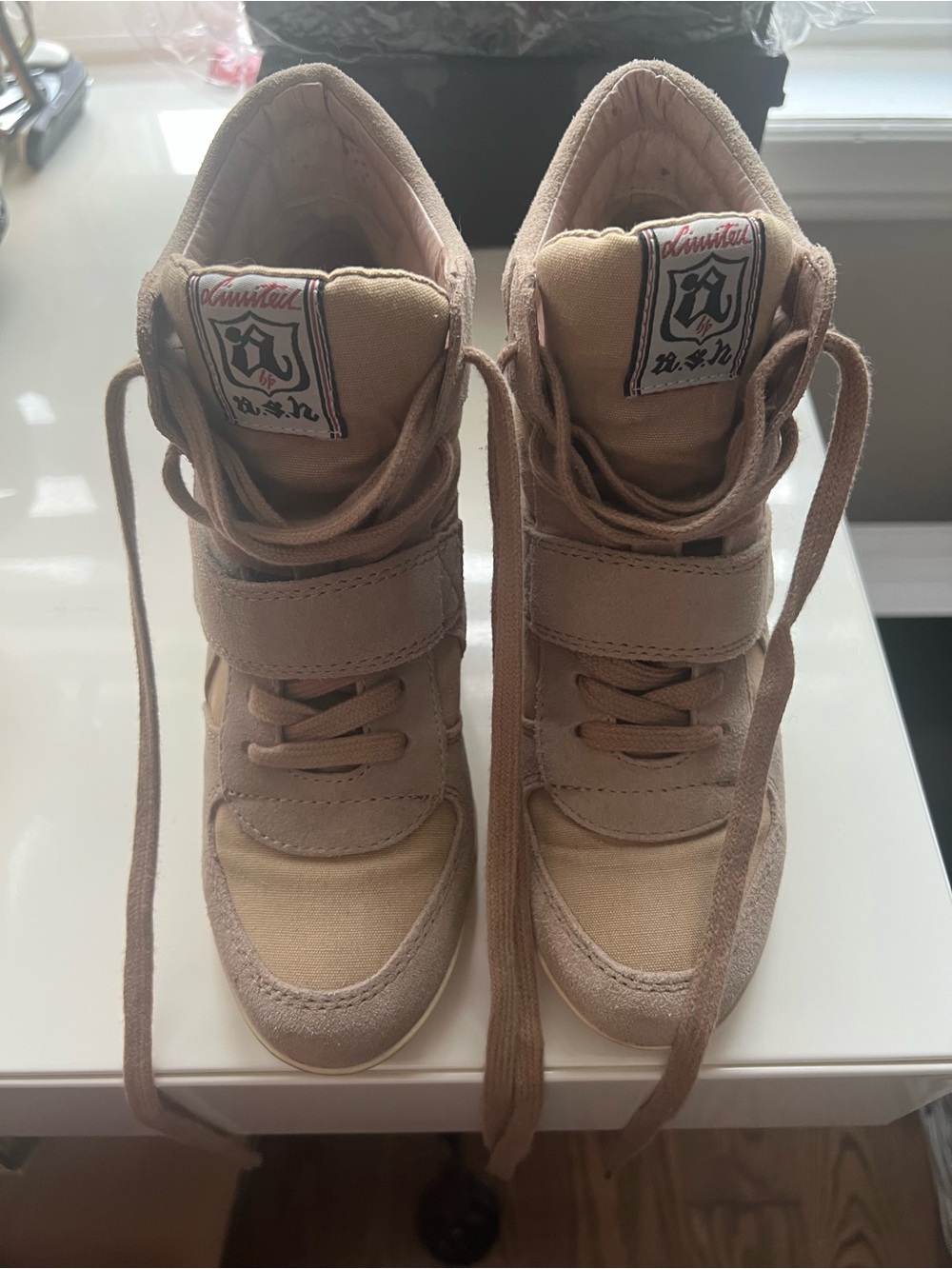 Dusty Rose Wedge-Style High Top Sneaker